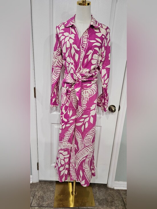 Christian Siriano Pants - Christian Siriano Pink and Cream Tropical Print Pants Set